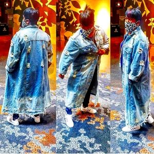 Distress full length Denim Jacket Coat
